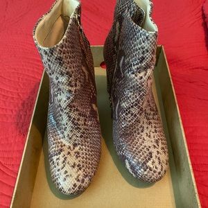 Brown/Beige Snake Skin, 3 1/2 heel boots.